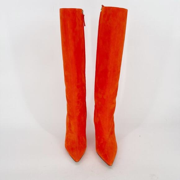 Manolo Blahnik Lina Orange Suede Knee High Pointed Toe Heeled Boot size IT 39.5 - Picture 6 of 15